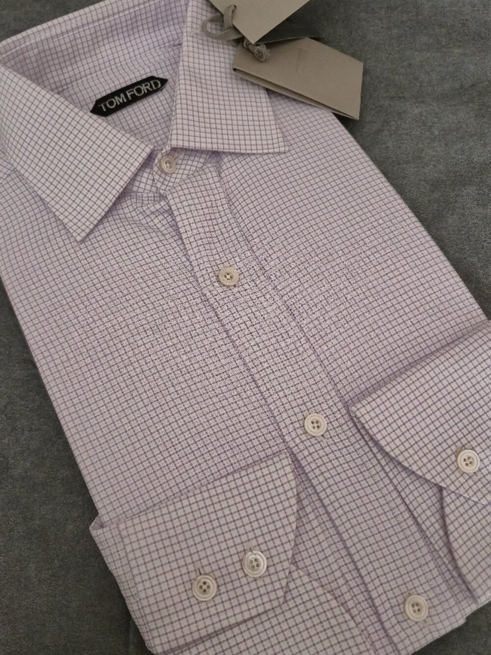 NWT $720 TOM FORD Plaid Cotton Dress Shirt White Violet 15.5/39 Italy